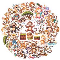 35/50pcs Cute Cartoon Monkey Pattern Sticker Decor Waterproof PVC Sticker for Water Bottle Laptop Phone Scrapbook Stickers beige