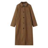 Womens Fall Winter Polo Neck Windbreaker Reversible Long Street Style Coat Plaid Thick Loose Single-Breasted Jacket L brown