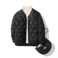 Women Winter Duck Down Coats Autumn Ultra Light Puffer Feather Padded Jackets Windproof Collarless Outerwear XXXL black