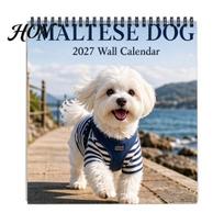 Durable Hanging Wall Planner 2027 Maltese Calendar, Cute Dog Photography Spiral Bound Daily Organizer Jan.2027-Dec.2027 12 Monthly for Home A gray