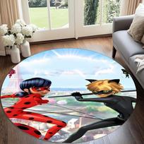 Miraculous Tales of Ladybug Cat Noir Printed Round Rug Carpet Chair Rug Area Rug Entryway Doormats,for Office Chair Living Room Bedroom Kitchen Room. 100cmx100cm