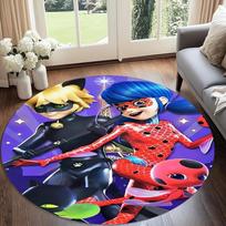 Miraculous Tales of Ladybug Cat Noir Printed Round Rug Carpet Chair Rug Area Rug Entryway Doormats,for Office Chair Living Room Bedroom Kitchen Room. 120cmx120cm
