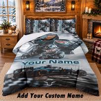 Lewis Hamilton Pattern Bedding 3Pcs Set Custom Name, Bed Sheet And Pillowcases For Home Bedroom 135cmx200cm