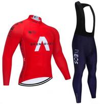 Mens Winter Fleece Cycling Jersey Bib Set Thermal Long Sleeve Bike Shirt Pants Road Mountain Biking XXXL raudona