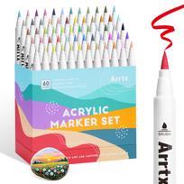 Arrtx 12/36/48/60/90 Colors Acrylic Marker for Rock Painting, Brush Tip Paint Markers Art Supplies, Fabric Paint Markers