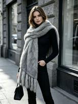 Big shawl scarf  autumn and winter new skin-friendly and warm scarf imitation fox hair fringed high-end versatile double-sided gray