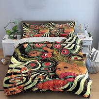 Surreal Eye Art Bedding Set, Trippy Psychedelic Woman with Multiple Red Eyes Print Duvet Cover + 2 Pillowcases,Weirdcore Decor AU Double 180X210cm&set