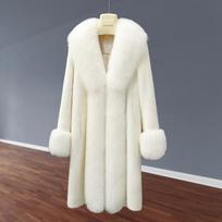 Autumn and winter coat cross mink imitation fur jacket long celebrity imitation fox fur collar women's thickened imitation mink hair women's clothing L gray