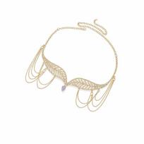 Hollow Leaf Bridal Headpiece Crystal Water Drop Pendant Hair Jewelry Boho Forehead Chain  Everyday beige