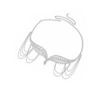 Hollow Leaf Bridal Headpiece Crystal Water Drop Pendant Hair Jewelry Boho Forehead Chain  Everyday white