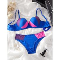 Single-Piece Color-Blocked Sexy Beach Swimwear Set with Underwire Push-Up Bra and Panties M