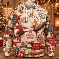 Funny Santa Christmas Hoodie 3D Print Camping Surfing Rockstar Magic Space Holiday Pullover Winter Party Streetwear Gift M white