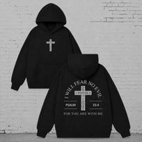 Psalm 23:4 Cross Graphic Christian Faith Oversized Unisex Hoodie M black