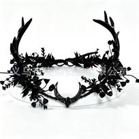 Dark Gothic Antlers Headband Crescent Eyebrow Pendant Headdress Halloween Party Headdress black