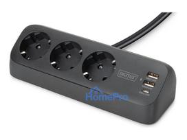 Digitus 3-way office socket strip with 2x USB-A and 1x USB-C connections