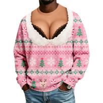 Men's Casual Novelty Christmas Print Neck Long Sleeve Sweatshirt XL