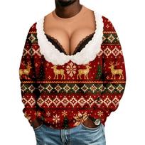 Men's Casual Novelty Christmas Print Neck Long Sleeve Sweatshirt XL beige