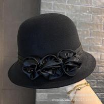 Womens Wool Blend Floppy Wide Brim Beret Hat With Floral Embellishment Winter Warmth M 56-58cm