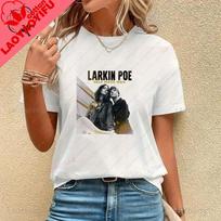 Larkin Poe Rock Band Printed T-shirt Top Larkin Poe Neutral Trend Harajuku Short Sleeved Unisex Top Cotton T-shirt S white