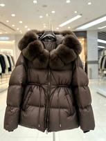New fox hair big fur collar hooded one hand long medium and long waist thickened warm down jacket M (recommended 50-60kg ) black