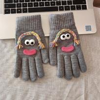 Funny big mouth braids winter cute thickened riding warm touch screen cold finger gloves gray