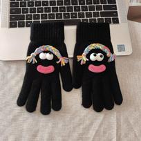 Funny big mouth braids winter cute thickened riding warm touch screen cold finger gloves gray