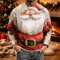 Men's Casual Knit Crewneck Long Sleeve Top Christmas Print Shirt for Holiday Winter Everyday Wear XXXXL