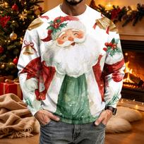 Men's Casual Knit Crewneck Long Sleeve Top Christmas Print Shirt for Holiday Winter Everyday Wear XL gray