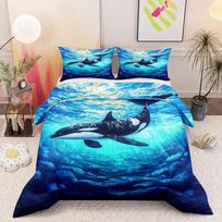 Orca Whale in Deep Ocean Art Bedding Set (1 duvet cover, 2 pillowcases, duvet not included) 220x240cm