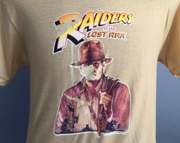 80s Vintage Raiders of the Lost Ark Indiana Jones 1981 iron-on movie promo T-Shirt - LARGE 140 gray