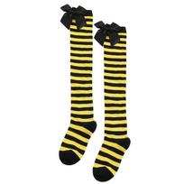 Striped Christmas Long Stockings Bowknot Decor Thigh High Socks Knee Length Socks  Winter Wardrobe Yellow Stripe yellow