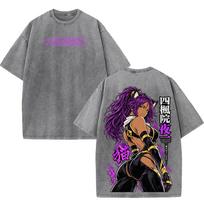Shihouin Yoruichi BLEACH Manga Graphic T Shirt Vintage Washed Oversized Streetwear Men Women Short Sleeve 100% Cotton Tee Top S gray