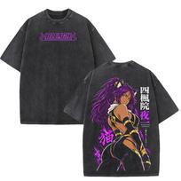 Shihouin Yoruichi BLEACH Manga Graphic T Shirt Vintage Washed Oversized Streetwear Men Women Short Sleeve 100% Cotton Tee Top XXL gray
