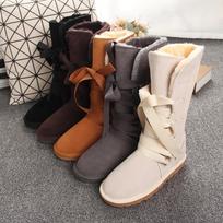 Snow boots women's winter velvet thickened two wear lace-up warm cowhide cotton shoes 43 black