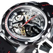 WINNER Business Watch for Men Fashion Skeleton Automatic Mechanical Watches Top Brand Luxury Rubber Strap Classic Sports Mens Wristwatches gray