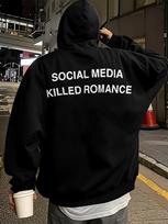 Men'S Fashion Hoodie, Black, Multiple Sizes Available, Fabric, Back Print  Social Media Kills Romance , Ideal for Nighttime City W XL black