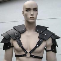 Medieval Viking Warrior Shoulder Armor Gladiator Samurai Knight Pauldrons Gothic Steampunk PU Leather Belt Armor Cosplay Costume One Size gray