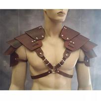 Medieval Viking Warrior Shoulder Armor Gladiator Samurai Knight Pauldrons Gothic Steampunk PU Leather Belt Armor Cosplay Costume One Size gray