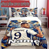 3pcs Duvet Cover Set (1*Duvet Cover + 2*Pillowcase, Without Core), Custom Name Kylian Mbappe Pattern Bedding Set, Home Bedroom Decor Gift 200cmx200cm