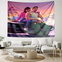 GTA 6 spausdinimo gobelenas, fonas, lengvai tvirtinamas, idealus miegamajam, biurui ir svetainei, su estetiška sienos dekoracija. 130cmx150cm