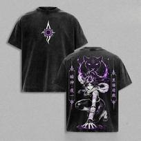 Shihouin Yoruichi BLEACH Retro T Shirt Harajuku Vintage Washed Streetwear Men Clothing High Quality Cotton Oversized T-shirt L black