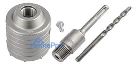 Forked hole saw 65mm with SDS+ adapter and pilot drill bit