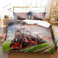 Train Duvet Cover Full Size Boys Steam Engine Bedding Set Microfiber 3D Rail Vehicles Comforter Cover for Kids Teens Room Decor3 70x133cm 2pcs