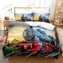 Train Duvet Cover Full Size Boys Steam Engine Bedding Set Microfiber 3D Rail Vehicles Comforter Cover for Kids Teens Room Decor3 70x133cm 2pcs