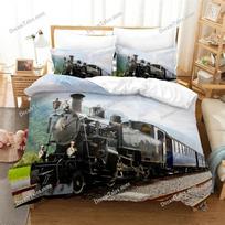 Train Duvet Cover Full Size Boys Steam Engine Bedding Set Microfiber 3D Rail Vehicles Comforter Cover for Kids Teens Room Decor3 70x133cm 2pcs