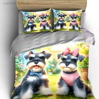 Pet Garden Trio: Cute Schnauzer Decor Multiple Sizes kid's And adults' Bedroom Exquisite 3PC Bedding set, Gift 140x200cm 3pcs