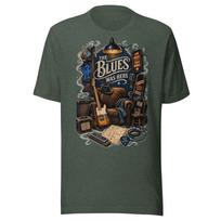 The Blues Was Here Shirt, Vintage Blues Guitar T-Shirt, Heather Green Musician Graphic Tee, Retro Blues Music Lover Gift Unisex T Shirt 120 black
