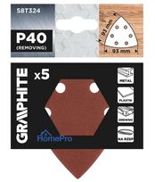 Sanding paper, velcro, iron 93 x 93 mm, P40, 5 pcs, with 6 holes