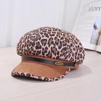 American retro spice leopard print beret women's new niche yk millennium octagonal newsboy painter hat Adjustable black