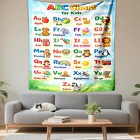 ABC Chart for Kids Learning Alphabet Animals Patterned tapestry for bedroom and living room home decor 75x90cm(29x35in) white